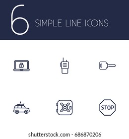 Set Of 6 Security Outline Icons Set.Collection Of No Entry, Siren, Lock And Other Elements.
