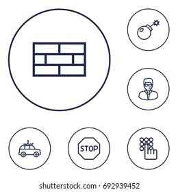 Set Of 6 Security Outline Icons Set.Collection Of Dynamite, Siren, No Entry And Other Elements.