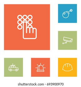Set Of 6 Security Outline Icons Set.Collection Of Dynamite, Alarm, Supervision And Other Elements.