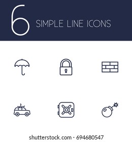 Set Of 6 Security Outline Icons Set.Collection Of Parasol, Safe, Firewall And Other Elements.