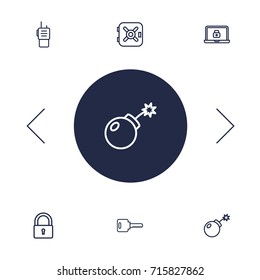 Set Of 6 Security Outline Icons Set.Collection Of Walkie-Talkie, Lock, Safe And Other Elements.