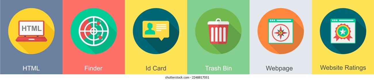 A set of 6 SEO icons as html, finder, id card