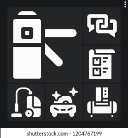 Set of 6 service filled icons such as access, clean car, vacuum cleaner, bill, air compressor