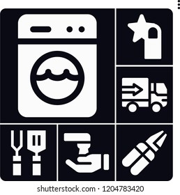 Set of 6 service filled icons such as wash, lorry, rate, spatula, washing