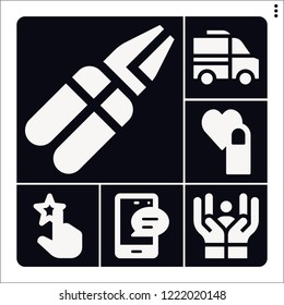 Set of 6 service filled icons such as rate, rating, feedback, van, pliers