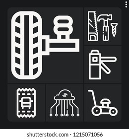 Set of 6 service outline icons such as tool, access, suspension, lawn mower, bus ticket