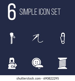 Set Of 6 Sewing Icons Set.Collection Of Tailor, Pintle, Clothier And Other Elements.