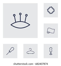 Set Of 6 Sewing Outline Icons Set.Collection Of Dummy, Pincushion, Patch And Other Elements.
