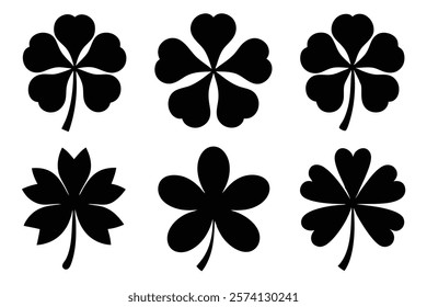 set of 6 Shamrock silhouette vector cartoon illustration