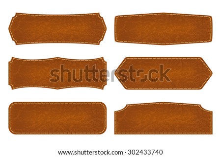 Set of 6 shapes leather sign labels. Vector illustration