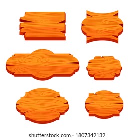 Set of 6 shapes wooden sign boards. Vector illustration EPS10
