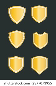 set of 6 shield badge golden shield icons set