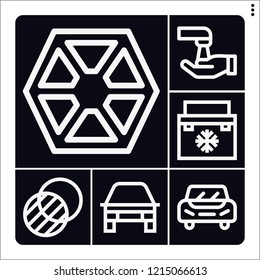 Set of 6 shiny outline icons such as wash, car, sith, transparency