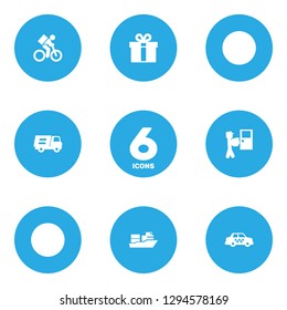 Set of 6 shipping icons set. Collection of cargo to the door, truck, gift and other elements.