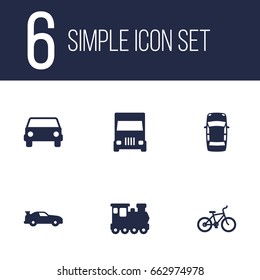 Set Of 6 Shipping Icons Set.Collection Of Car, Panorama, Bicycle And Other Elements.