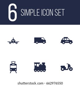 Set Of 6 Shipping Icons Set.Collection Of Caravan, Taxicab, Wagon And Other Elements.