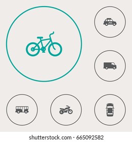 Set Of 6 Shipping Icons Set.Collection Of Autobus, Caravan, Panorama And Other Elements.