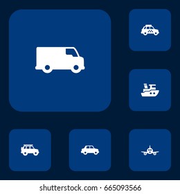 Set Of 6 Shipping Icons Set.Collection Of Aircraft, Hatchback, Taxicab And Other Elements.
