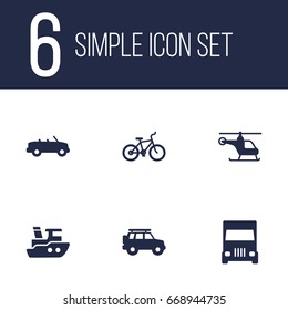 Set Of 6 Shipping Icons Set.Collection Of Copter, Hatchback, Coupe And Other Elements.