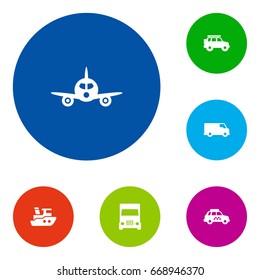 Set Of 6 Shipping Icons Set.Collection Of Aircraft, Taxicab, Hatchback And Other Elements.