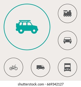 Set Of 6 Shipping Icons Set.Collection Of Bicycle, Car, Caravan And Other Elements.