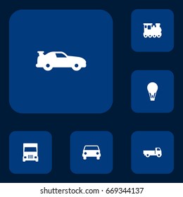 Set Of 6 Shipping Icons Set.Collection Of Cabriolet, Wagon, Lorry And Other Elements.