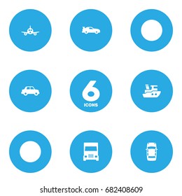 Set Of 6 Shipping Icons Set.Collection Of Aircraft, Side View, Boat And Other Elements.