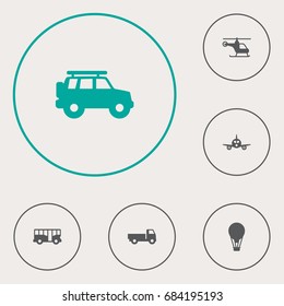 Set Of 6 Shipping Icons Set.Collection Of Copter, Airship, Lorry And Other Elements.