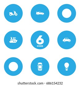 Set Of 6 Shipping Icons Set.Collection Of Airship, Panorama, Cabriolet And Other Elements.