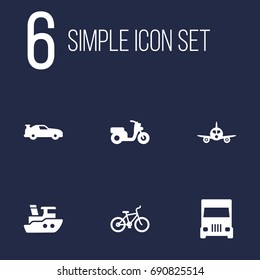 Set Of 6 Shipping Icons Set.Collection Of Bicycle, Scooter, Boat And Other Elements.