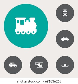 Set Of 6 Shipping Icons Set.Collection Of Copter, Side View, Hatchback And Other Elements.