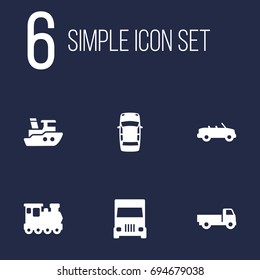 Set Of 6 Shipping Icons Set.Collection Of Coupe, Lorry, Truck And Other Elements.
