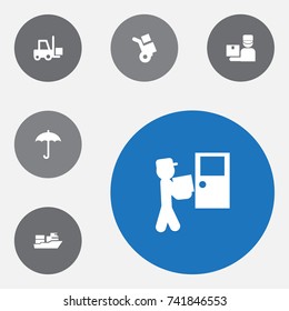 Set Of 6 Shipping Icons Set.Collection Of Transportation, Umbrella, Vessel And Other Elements.