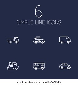 Set Of 6 Shipping Outline Icons Set.Collection Of Truck, Bus, Car And Other Elements.