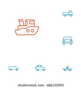 Set Of 6 Shipping Outline Icons Set.Collection Of Suv, Ship, Airplane And Other Elements.