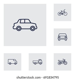 Set Of 6 Shipping Outline Icons Set.Collection Of Van, Car, Truck And Other Elements.