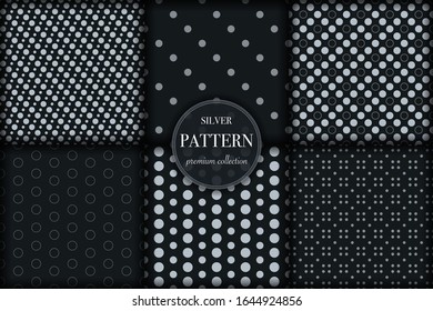 Set of 6 silver grayscale luxury geometric pattern background. Abstract line, dot retro style vector illustration for wallpaper, flyer, cover, banner, design template. minimalistic ornament, backdrop