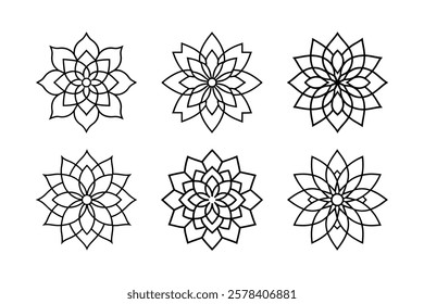 set of 6 simple and easy mandala Art Bundle on White Background