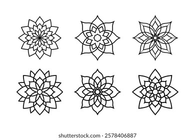 set of 6 simple and easy mandala Art Bundle on White Background