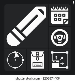 Set of 6 simple filled icons such as maximize, circle, dossier, pencil, steering wheel