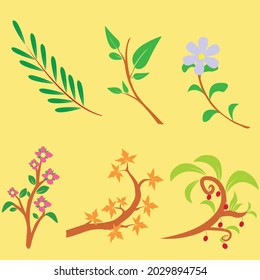 set of 6 simple ornament designs with twigs and flower motifs