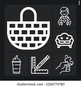Set of 6 simple outline icons such as b, pencil, basket, dependable, sofa