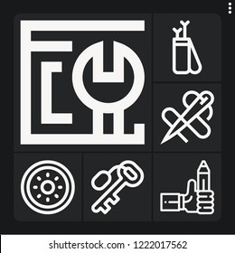 Set of 6 simple outline icons such as arrow, shield, pencil, browser, needle