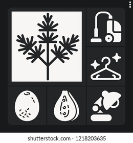 Set of 6 single filled icons such as dill, mango, kiwi, vacuum cleaner, hanger