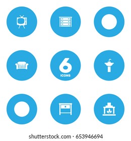 Set Of 6 Situation Icons Set.Collection Of Television, Sink, Bedside Table And Other Elements.