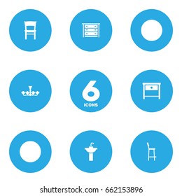 Set Of 6 Situation Icons Set.Collection Of Commode, Chair, Luster And Other Elements.