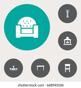 Set Of 6 Situation Icons Set.Collection Of Stool, Chimney, Desk And Other Elements.
