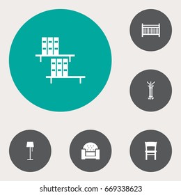 Set Of 6 Situation Icons Set.Collection Of Coat Stand, Stool, Cot Elements.