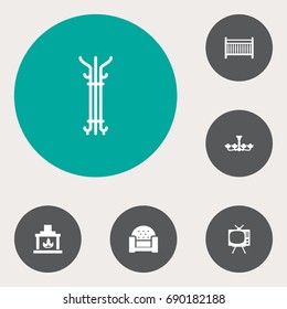 Set Of 6 Situation Icons Set.Collection Of Chimney, Television, Luster And Other Elements.