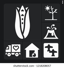 Set of 6 sky filled icons such as corn, house, drought, volcano, flight
